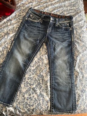 Rock Revival Women's Dark Blue capri with Contrast Stitching